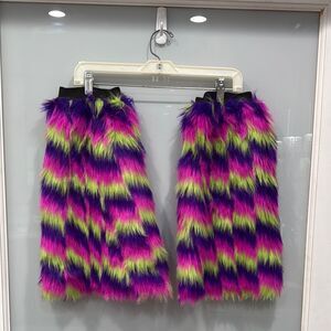 New Pink Green Purple EDC Rave Monster GoGo Fuzzy Fuzzies Leg Warmers Handmade